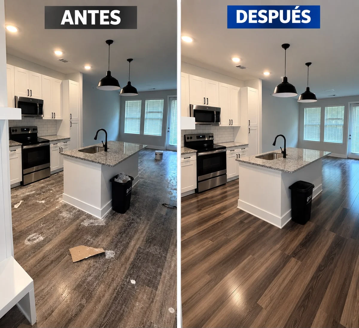 Kitchen before and after cleaning