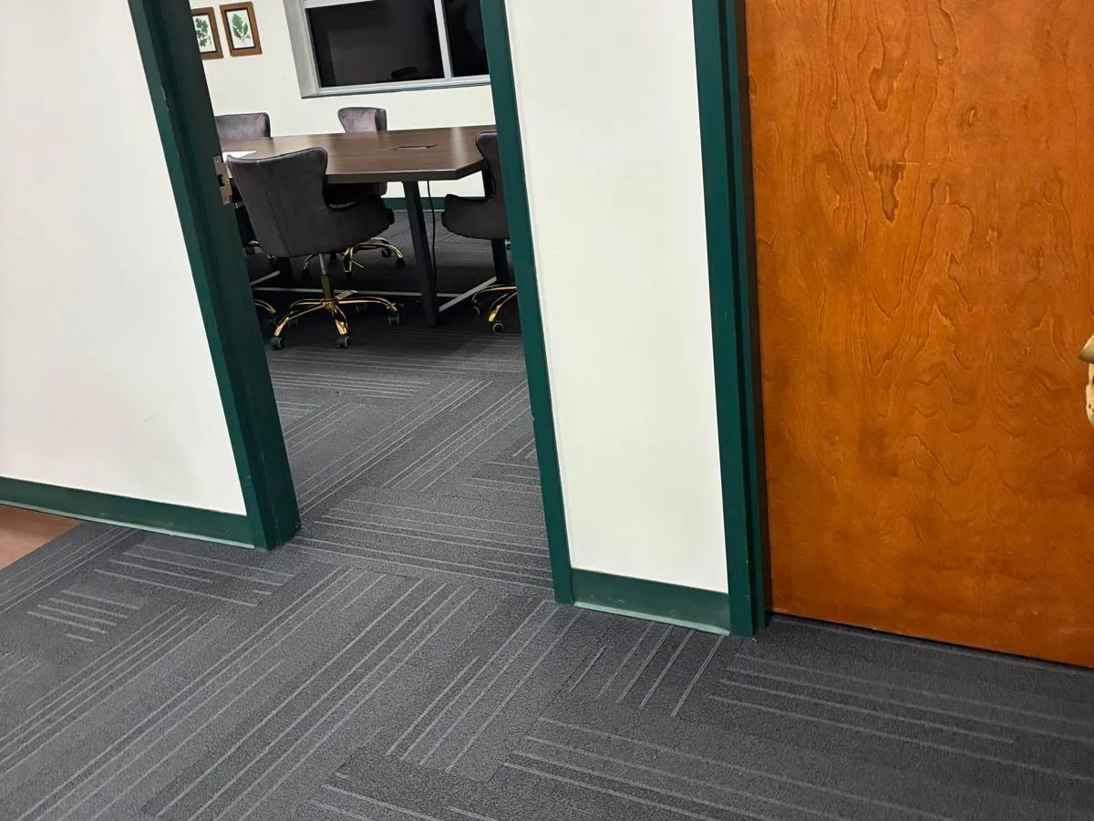 Carpeted office cleaned and ready for the workday